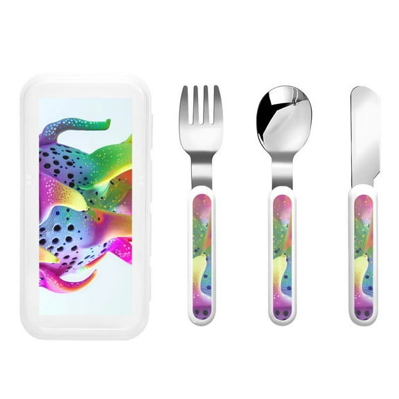 Rateoe Colorful Glitter Dagon Fruit for Stainless Steel Kids Silverware Set - Child and Toddler Safe Flatware - Children's Knife, Fork And Spoon Set