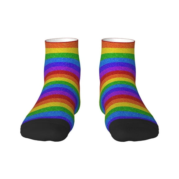 Rateoe Colorful Glitter Rainbow Pattern Quarter Crew Socks,Toe Seamed Ankle Socks,Cotton Cushioned Breathable Athletic Crew Sports Socks
