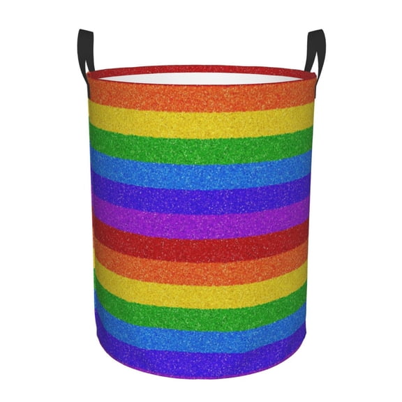 Rateoe Colorful Glitter Rainbow Pattern Round Laundry Hamper Basket, Tall Hamper Basket for Blanket Storage, Nursery Clothes Hamper for Laundry in Bedroom and College Dorm-Small