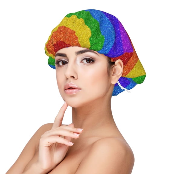 Rateoe Colorful Glitter Rainbow Pattern Silk Satin Hair Bonnet for Sleeping, Adjustable Sleep Cap Turban for Women , Curly Straight Hair Long Large Braid