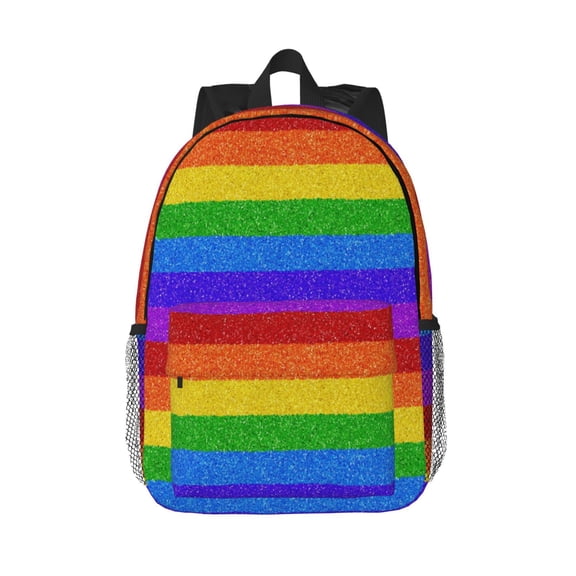 Rateoe Colorful Glitter Rainbow Pattern Student Backpack Water-resistant Backpack 15-inch Laptop Backpack Lightweight Adjustable School Backpack