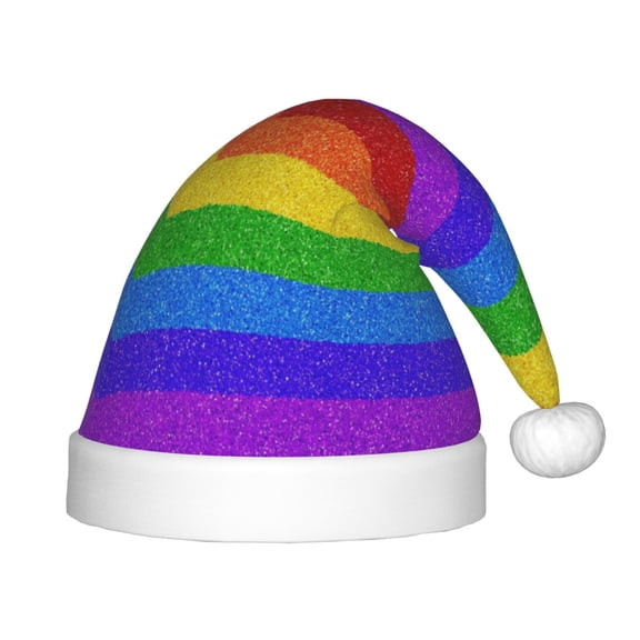 Rateoe Colorful Glitter Rainbow Santa Hat Confortable Christmas Hat for Christmas Party Favors Fit for Kids