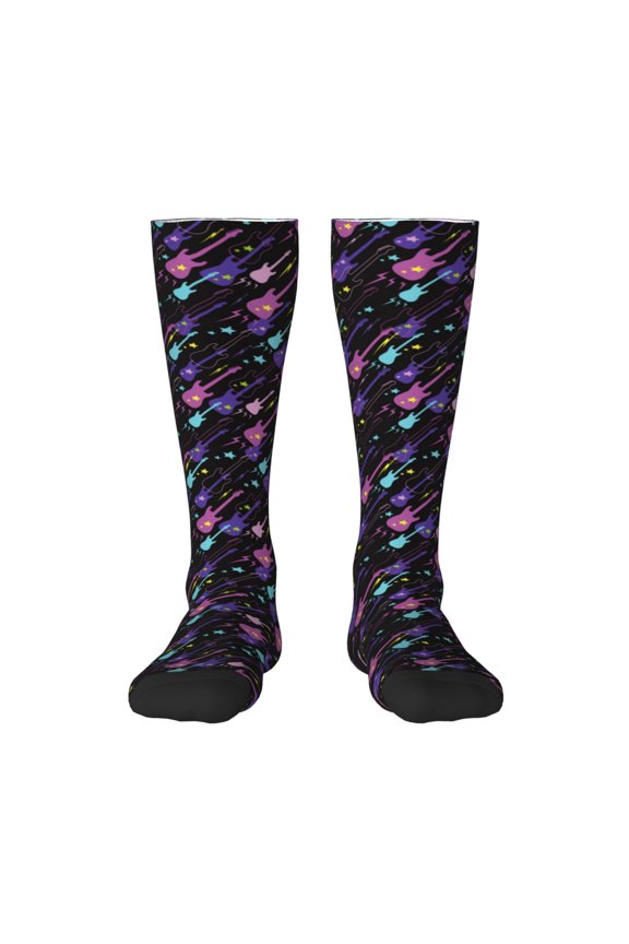 Colorful Guitar Pattern Women’s Knee High Crew Socks,Trouser Socks Comfortable, Breathable, Moisture-Wicking and Soft