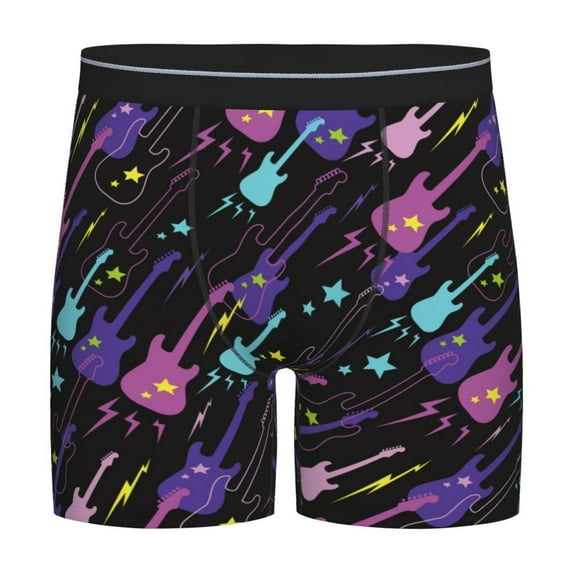 Rateoe Colorful Guitar Print Men’s Underwear Boxer Briefs Soft Comfortable Underwear Boxer Briefs, Long Leg Briefs,Anti-chafing Boxer Briefs