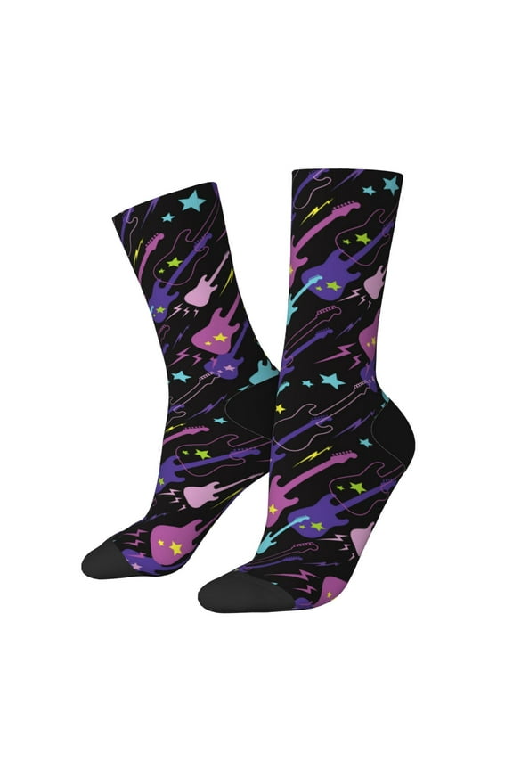Colorful Guitar for Women Casual Calf Socks - Cute Crew Socks - Thin Soft Above Ankle Socks Size 5-11