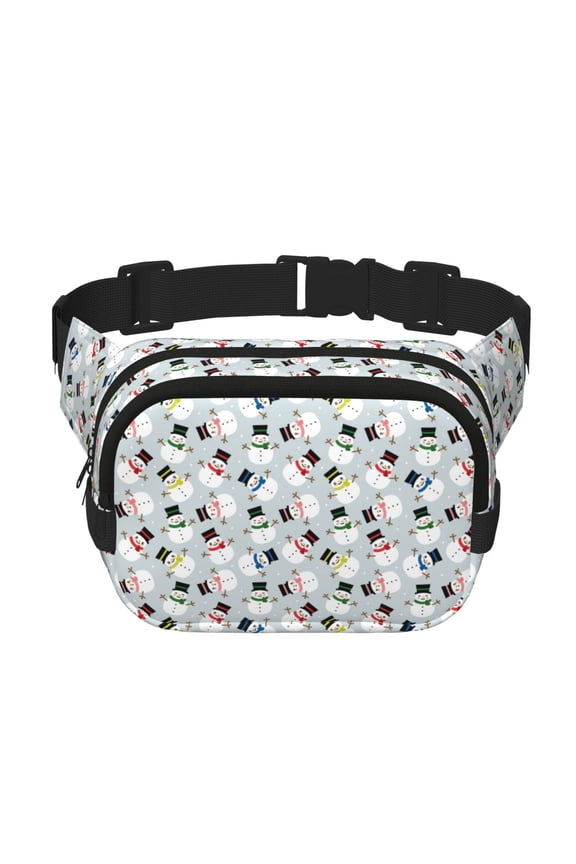 Colorful Hat Snowman Print Fanny Pack Belt Bag for Women and Men, Square Double-Layer Waterproof Waist Pack with Adjustable Strap for Hiking, Jogging, Cycling