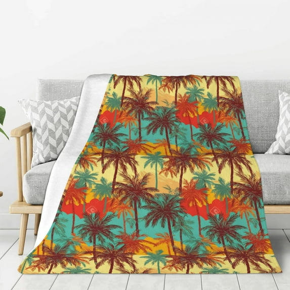 Rateoe Colorful Hawaii Palms Pattern Flannel Throw Blanket, Ultra-soft Blanket for Bed, Couch, Car, Hypoallergenic Anti-pilling blanket-60"x50"(Vertical)