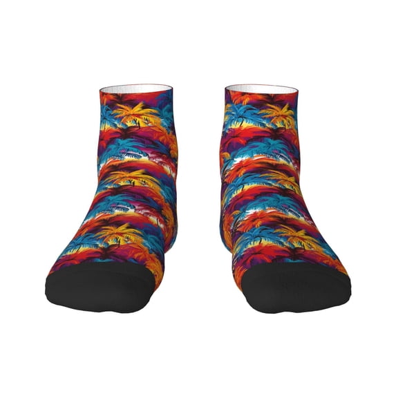 Rateoe Colorful Hawaii Palms Pattern Quarter Crew Socks,Toe Seamed Ankle Socks,Cotton Cushioned Breathable Athletic Crew Sports Socks
