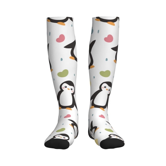 Rateoe Colorful Hearts Penguin Compression Socks for Women and Men 20-30mmHg-Circulation Support Socks Knee High Nurse Pregnant Running Medical and Travel Athletic