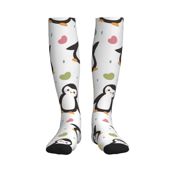 Rateoe Colorful Hearts Penguin Compression Socks for Women and Men 20-30mmHg-Circulation Support Socks Knee High Nurse Pregnant Running Medical and Travel Athletic