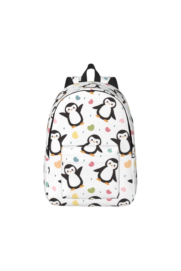 Colorful Hearts Penguin Pattern Canvas College Laptop Backpack,Travel Daypack,Durable Rucksack Travel Notebook Bag School Backpack Book Bag for Men Women-Small