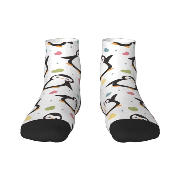 Rateoe Colorful Hearts Penguin Pattern Quarter Crew Socks,Toe Seamed Ankle Socks,Cotton Cushioned Breathable Athletic Crew Sports Socks