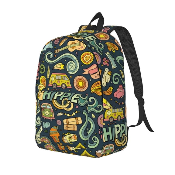 Rateoe Colorful Hippie Pattern Durable Canvas Backpack for Men & Women – Stylish & Lightweight – Adjustable Straps, Multiple Pockets – Fits 15-17 Inch LaptopsSmall