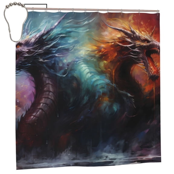 Rateoe Colorful Ink Style Dragon Shower Curtain - Fancy Bathroom Shower Curtain Sets - Waterproof Shower Curtain with Hooks with 12 Plastic Hooks 72x72 Inches