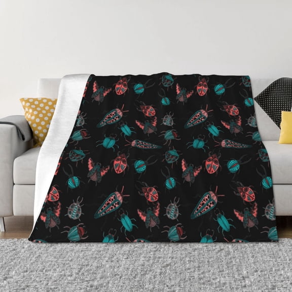Rateoe Colorful Insect Pattern Flannel Throw Blanket, Ultra-soft Blanket for Bed, Couch, Car, Hypoallergenic Anti-pilling blanket-80"x60"(Horizontal)