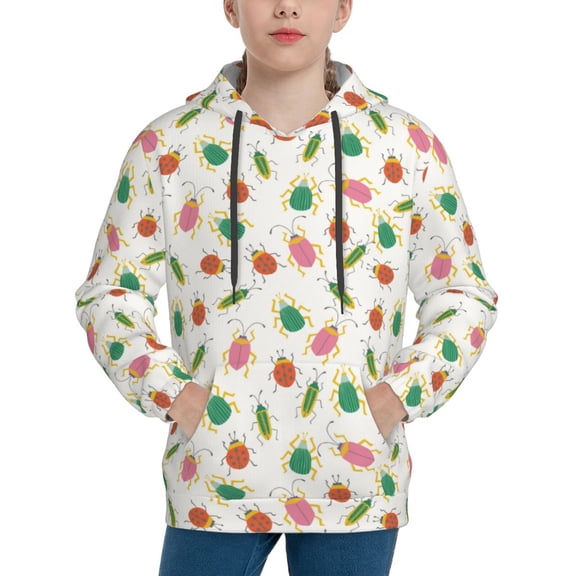 Rateoe Colorful Insect1 Pattern Boys Hoodie, Youth Pullover Hooded Sweatshirt, Kangaroo Pocket Hoodie for Kids-Large