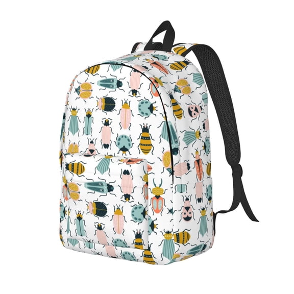 Rateoe Colorful Insects Pattern Durable Canvas Backpack for Men & Women – Stylish & Lightweight – Adjustable Straps, Multiple Pockets – Fits 15-17 Inch LaptopsSmall