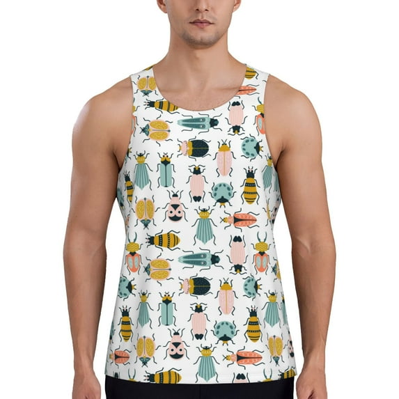 Rateoe Colorful Insects Pattern Sleeveless Gym Shirt Muscle Tee Breathable Workout Shirt Slim-Fit Tank Quick Dry Fit Muscle Tank Top Bodybuilding Sleeveless T Shirt-Large