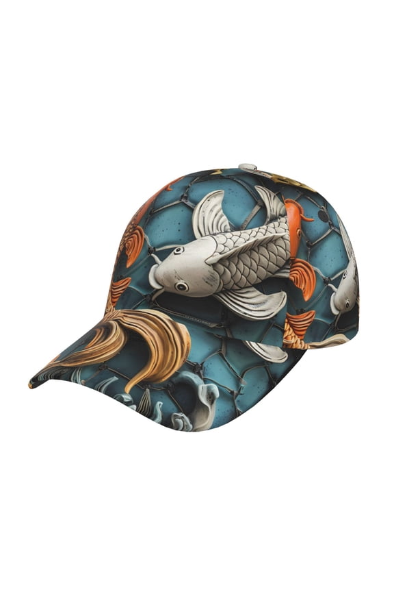 Colorful Koi Fish Art Pattern Mens Baseball Cap  Adjustable Curved Brim Hat, Soft Cotton Sports Cap for Outdoor, Casual, and Everyday Wear, Comfortable & Breathable