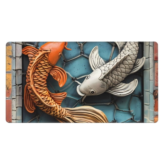 Rateoe Colorful Koi Fish Art Print Mouse Pad - Extended Large Gaming Mousepad,Non-Slip Stitched Edge,16x29.5 Inch