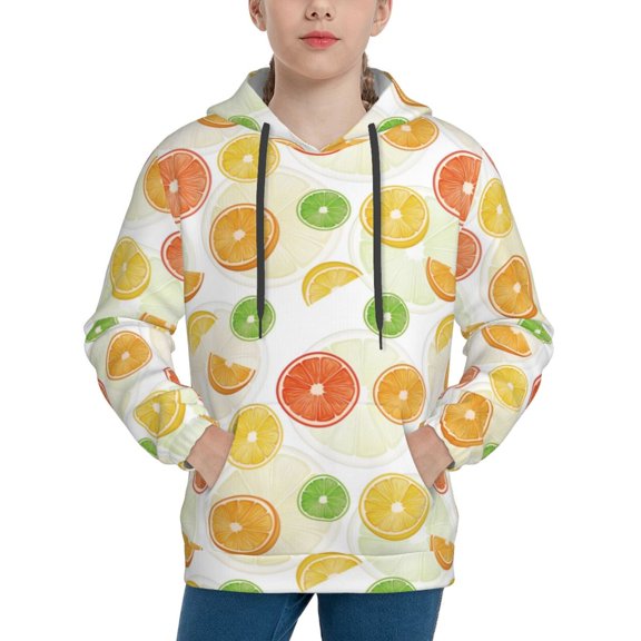 Rateoe Colorful Lemons Pattern Boys Hoodie, Youth Pullover Hooded Sweatshirt, Kangaroo Pocket Hoodie for Kids-X-Large