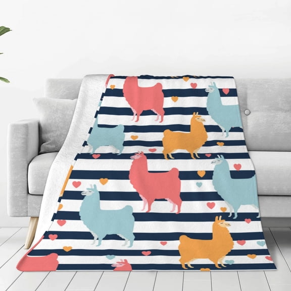 Rateoe Colorful Llama Print Fuzzy Fleece Throw Blanket Extra Large,Super Soft,Fluffy and Warm Blankets for Couch,Bed,All Season Use (60"x50")