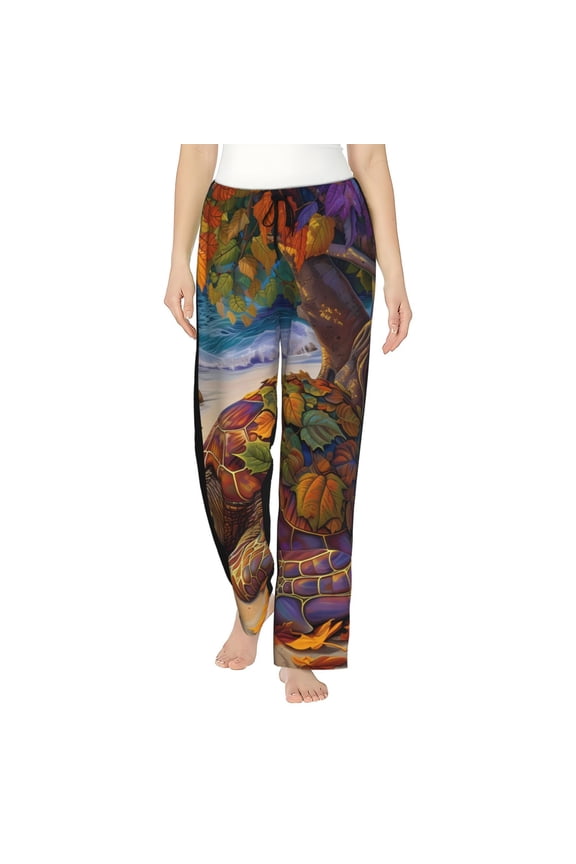 Colorful Maple Leaf Beach Turtle Pattern Women’s Ultra-Soft Comfy Pajama Lounge Pants Sleepwear,Comfortable Lounge Wear,lightweight Pajamas, Casual Home Wear-Small