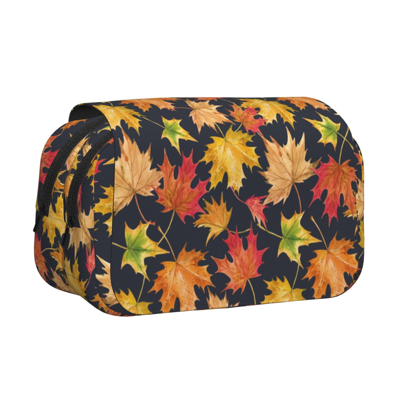Rateoe Colorful Maple Leaves Pattern Double Clamshell Pen Case, Storage Organizer with Two Zipper Compartments– Holds Up to 50 Pencils & Pens