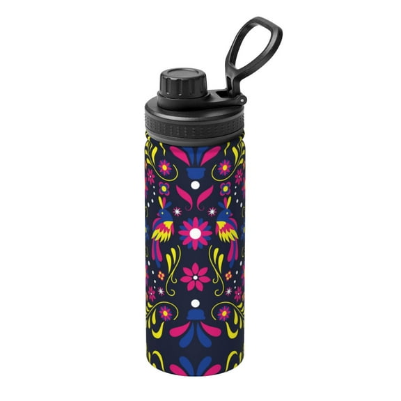 Rateoe Colorful Mexican Printed 18oz Sports Insulated Water Bottle, Double-Wall Stainless Steel Kettle with Leak-Proof Cap and Carry Loop, BPA-Free for Outdoor, Gym, Camping, and Travel