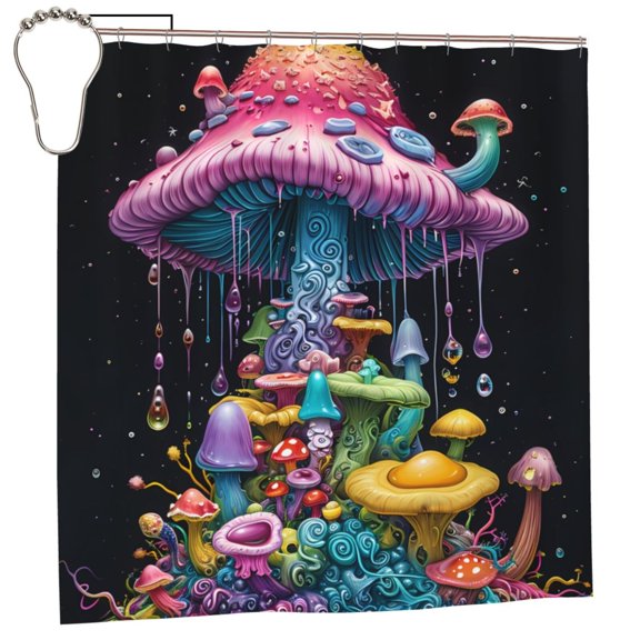 Rateoe Colorful Mushroom Shower Curtain - Fancy Bathroom Shower Curtain Sets - Waterproof Shower Curtain with Hooks with 12 Plastic Hooks 72x72 Inches