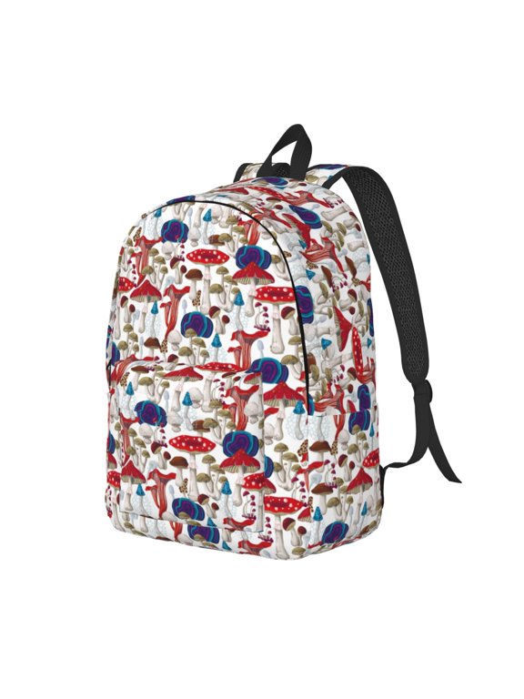 Colorful Mushrooms (2) Pattern Durable Canvas Backpack for Men & Women – Stylish & Lightweight – Adjustable Straps, Multiple Pockets – Fits 15-17 Inch LaptopsSmall