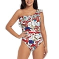 thumbnail image 1 of Rateoe Colorful Mushrooms (2) Pattern Women One Piece Swimsuits Tummy Control One Shoulder Bathing Suits Ruffle Swimwear-X-Large, 1 of 6