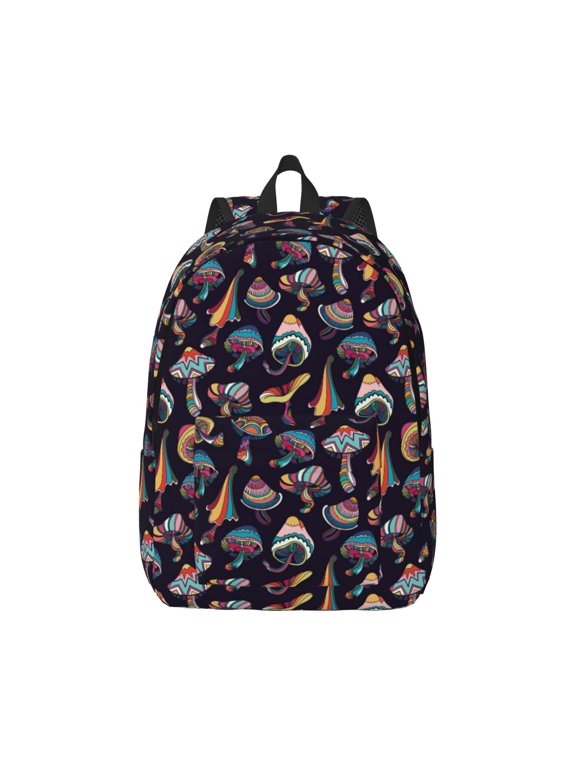 Colorful Mushrooms in Doodle Style Pattern Canvas College Laptop Backpack,Travel Daypack,Durable Rucksack Travel Notebook Bag School Backpack Book Bag for Men Women-Small