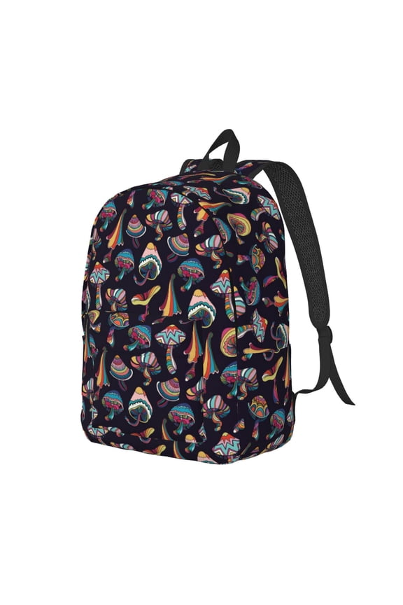 Colorful Mushrooms in Doodle Style Pattern Durable Canvas Backpack for Men & Women – Stylish & Lightweight – Adjustable Straps, Multiple Pockets – Fits 15-17 Inch LaptopsSmall