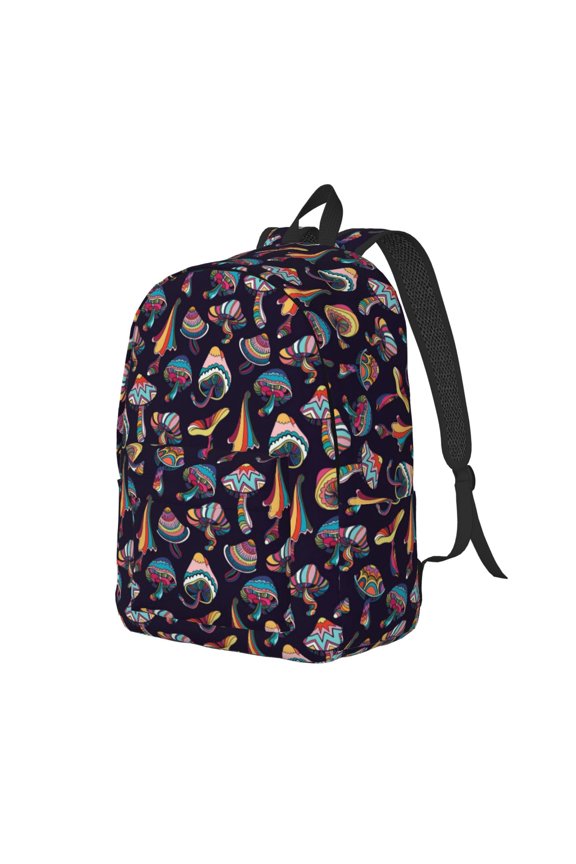Mushroom Doodle Pattern Durable Canvas Backpack for Men & Women – Stylish & Lightweight – Adjustable Straps, Multiple Pockets – Fits 15-17 Inch LaptopsMedium