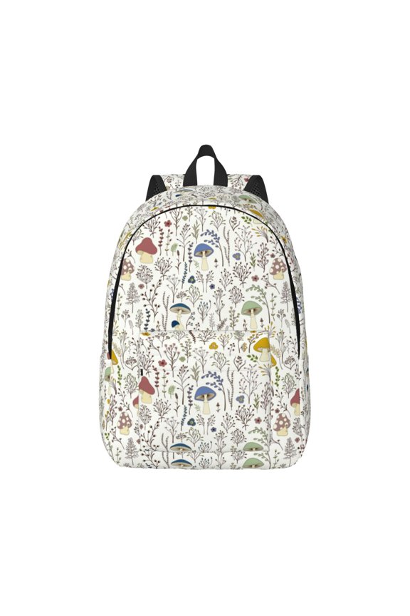 Colorful Mushrooms and Plants Pattern Canvas College Laptop Backpack,Travel Daypack,Durable Rucksack Travel Notebook Bag School Backpack Book Bag for Men Women-Small
