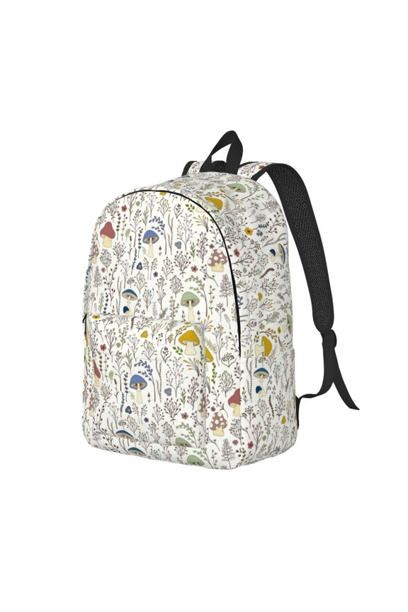 Colorful Mushrooms and Plants Pattern Durable Canvas Backpack for Men & Women – Stylish & Lightweight – Adjustable Straps, Multiple Pockets – Fits 15-17 Inch LaptopsSmall