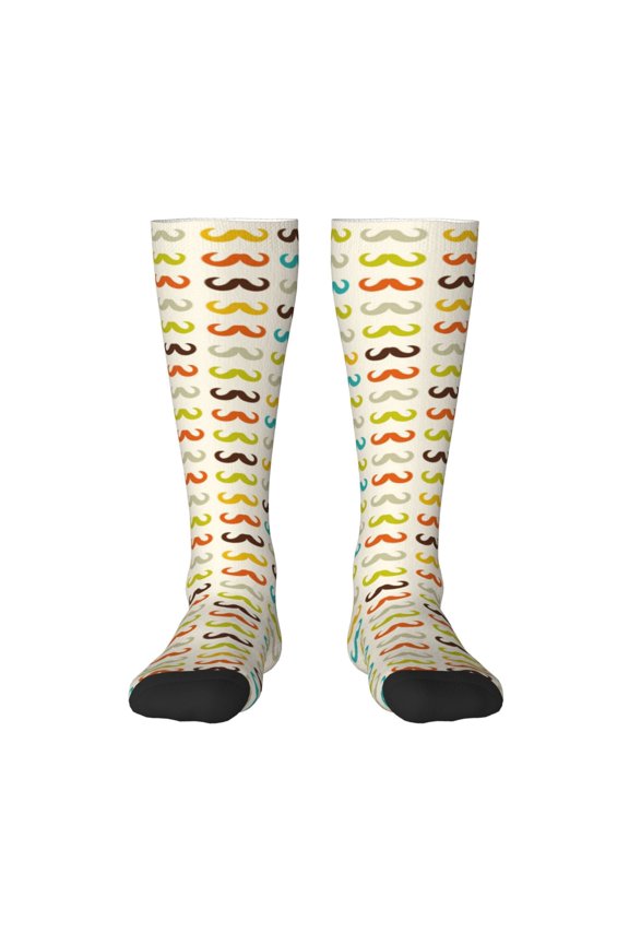 Colorful Mustache Pattern Women’s Knee High Crew Socks,Trouser Socks Comfortable, Breathable, Moisture-Wicking and Soft