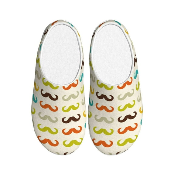 Rateoe Colorful Mustache Print Women's Men's Cotton Knit Slippers Lightweight Memory Foam Indoor House Shoes with Anti-Skid Sole-46/47