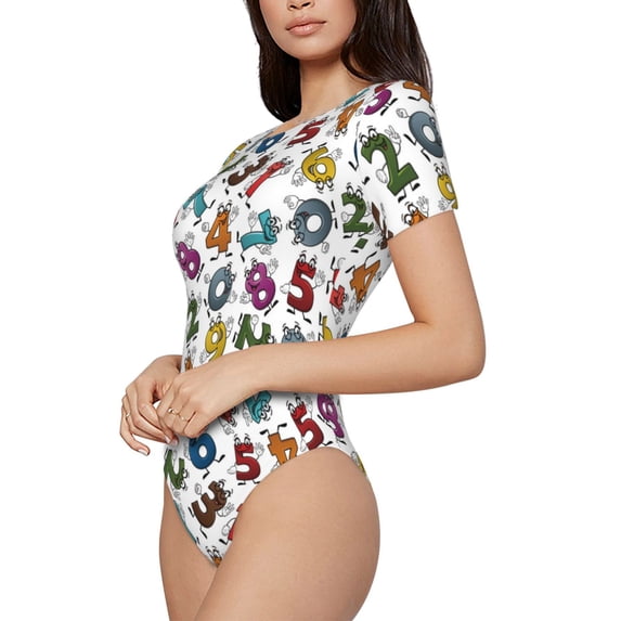 Rateoe Colorful Numbers Printed Women Rash Guard Short Sleeve,Tummy control Swimsuit Surfing Swimsuit Bathing Suit Short-sleeved Onesie UPF 50+