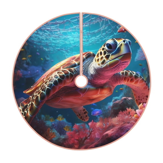 Rateoe Colorful Ocean Sea Turtle Pattern Christmas Tree Skirt with Ties , Christmas Tree Decorations, Farmhouse Christmas Decor Xmas Holiday Decorations-30"