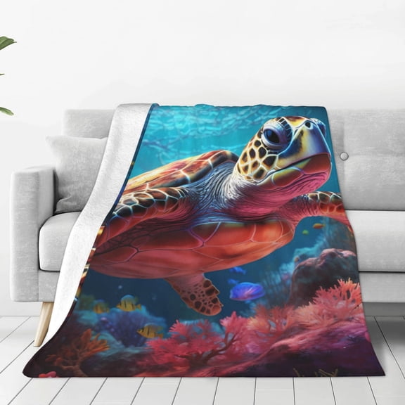 Rateoe Colorful Ocean Sea Turtle Print Fuzzy Fleece Throw Blanket Extra Large,Super Soft,Fluffy and Warm Blankets for Couch,Bed,All Season Use (60"x50")
