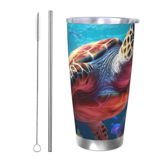 Rateoe Colorful Ocean Sea Turtle Printed Car Guy Gifts for Men Women Tumbler - 20oz/590ml Vacuum Insulated Stainless Steel Travel Tumbler Cups with Lid & Straw-Straw Two-piece Set