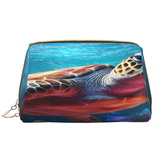 Rateoe Colorful Ocean Sea Turtle for Travel Makeup Bag,Large Capacity Cosmetic Bags for Women,Waterproof Portable Pouch Open Flat Toiletry Bag Make up Organizer