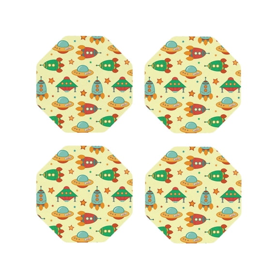 Rateoe Colorful Outer Space Drawing Drink Coasters Set of 4 Leather Coasters Spill Protection for Table Desk,Durable and Non Slip Leather Coaster ,4 Inches Drink Mats-Octagon