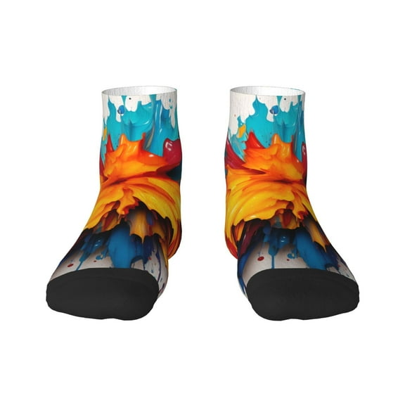 Rateoe Colorful Paint Print Pattern Quarter Crew Socks,Toe Seamed Ankle Socks,Cotton Cushioned Breathable Athletic Crew Sports Socks