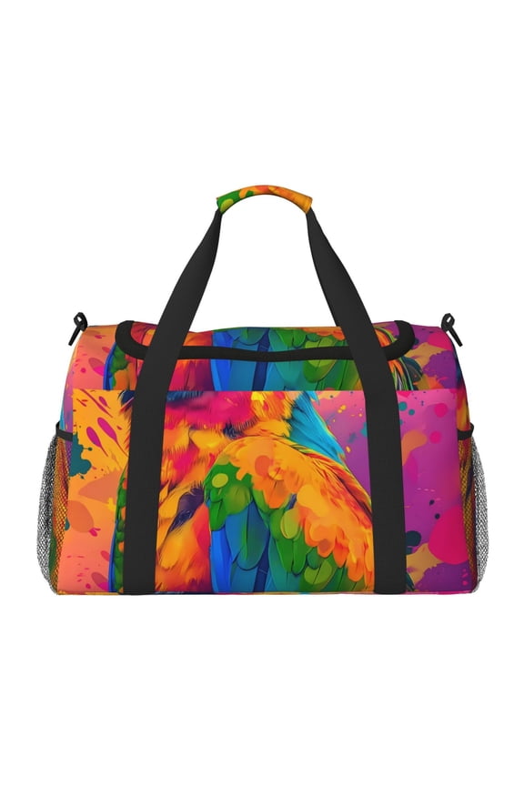 Colorful Parrot Jungle Dream A Pattern Gym Bag for Women, Duffle Bag for Travel with Wet Pocket, Carry on Weekender Bags for Women, Water Resistant Travel Bag Duffel Bag