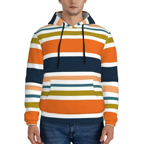Rateoe Colorful Pastel Stripes Pattern Mens Hoodie, Pullover Hooded Sweatshirt, Kangaroo Pocket Hoodie Ideal for Daily Wear, Travel and Home-3X-Large