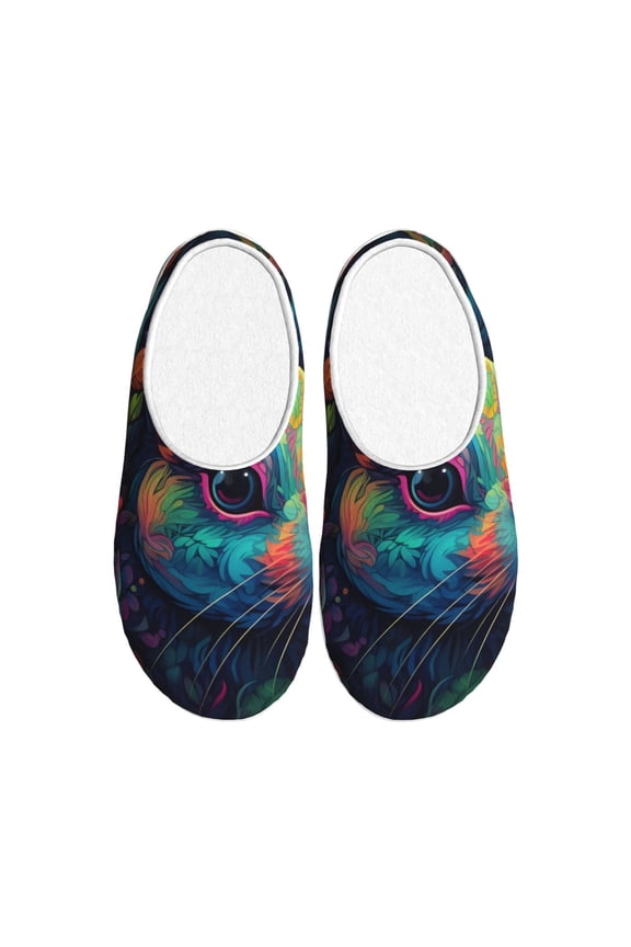 Colorful Patterned Rabbit Print Women's Men's Cotton Knit Slippers Lightweight Memory Foam Indoor House Shoes with Anti-Skid Sole-37/38