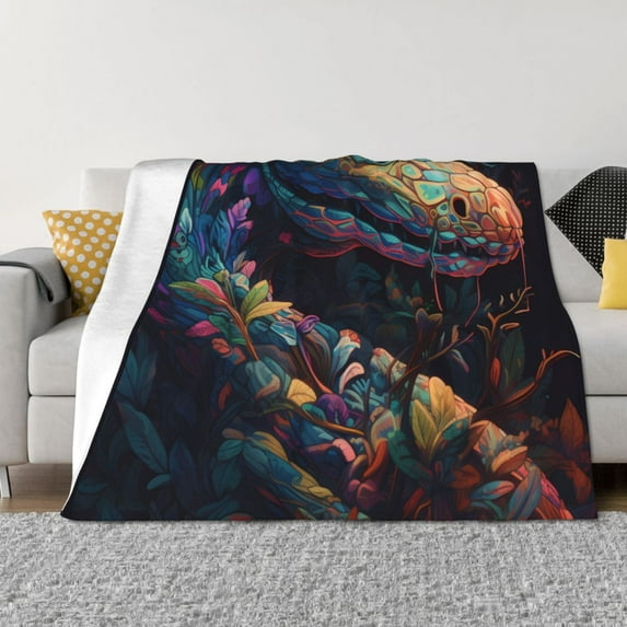 Rateoe Colorful Patterned Snake Pattern Flannel Throw Blanket, Ultra-soft Blanket for Bed, Couch, Car, Hypoallergenic Anti-pilling blanket-50"x40"(Horizontal)
